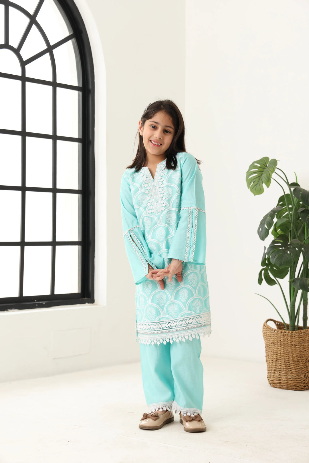 Girls Aqua Long Sleeve Kids Set