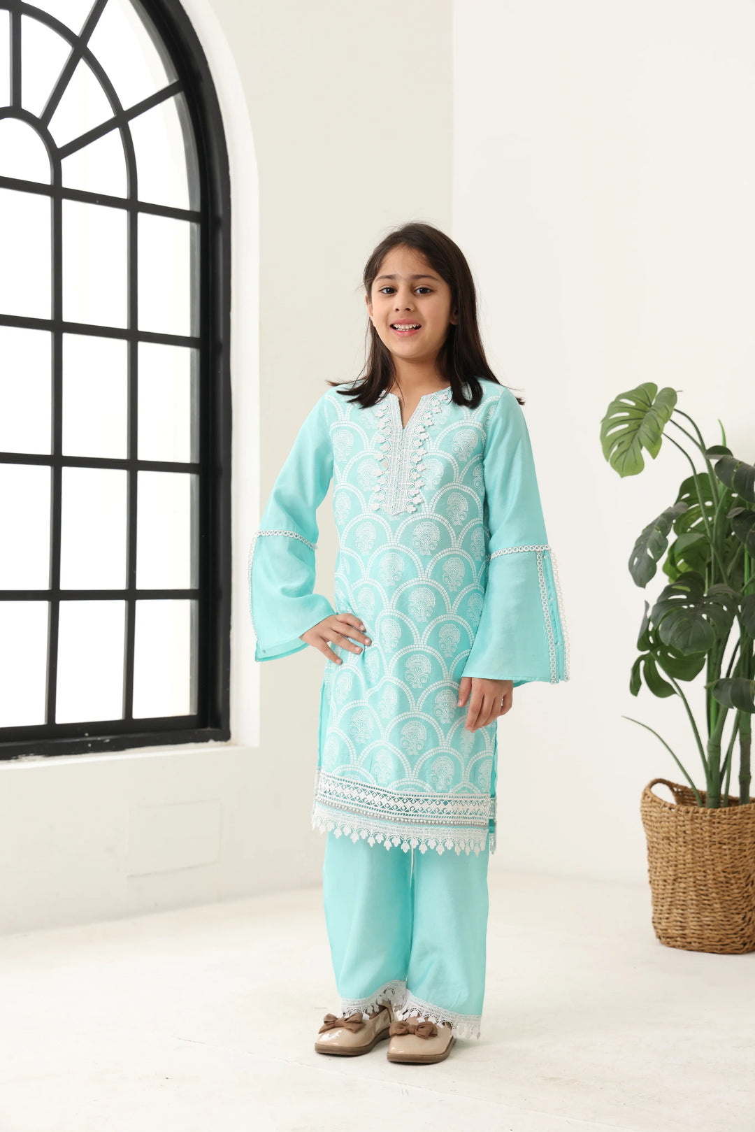 Girls Aqua Long Sleeve Kids Set