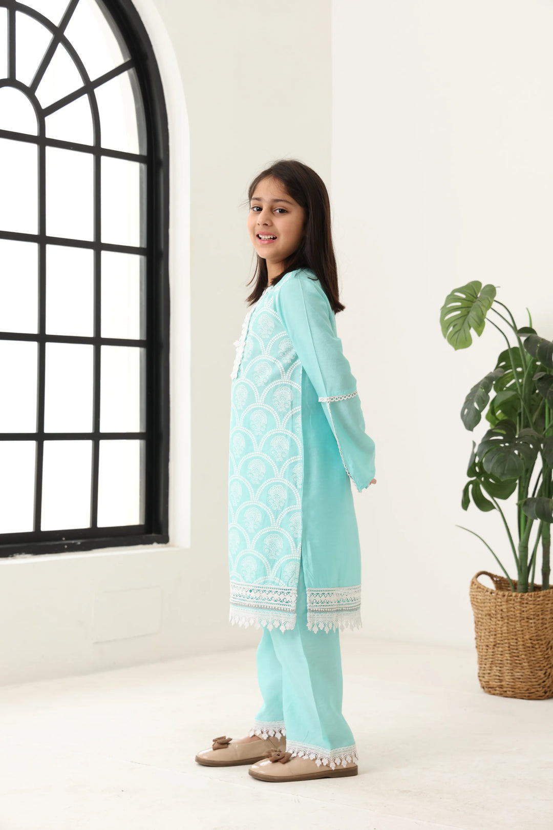 Girls Aqua Long Sleeve Kids Set