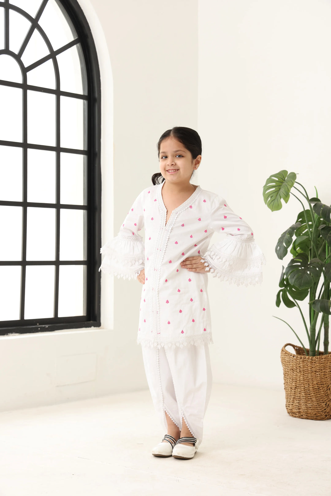 Girls White Long Sleeve Kids Set
