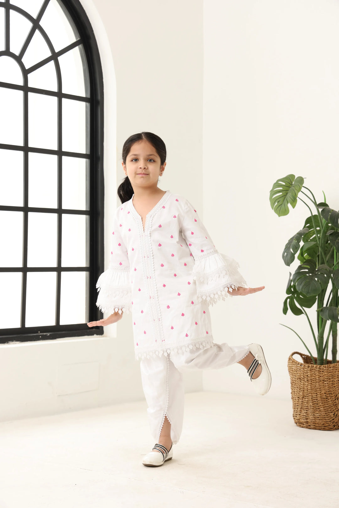 Girls White Long Sleeve Kids Set