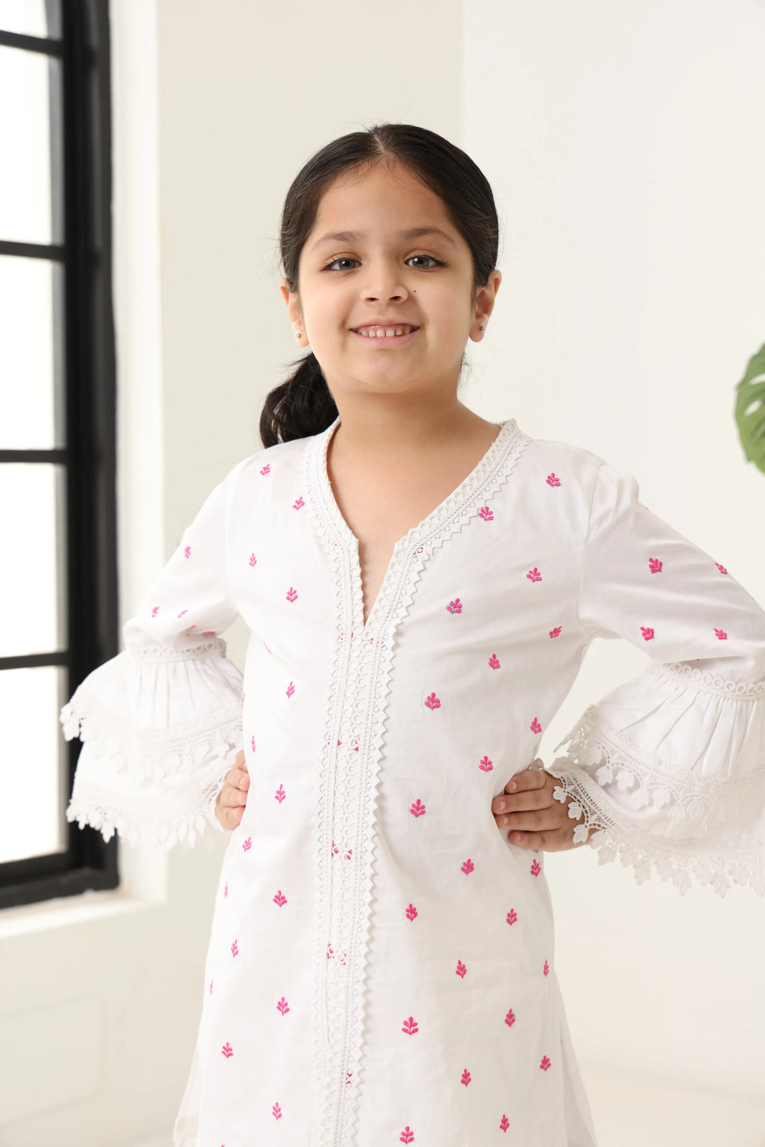 Girls White Long Sleeve Kids Set
