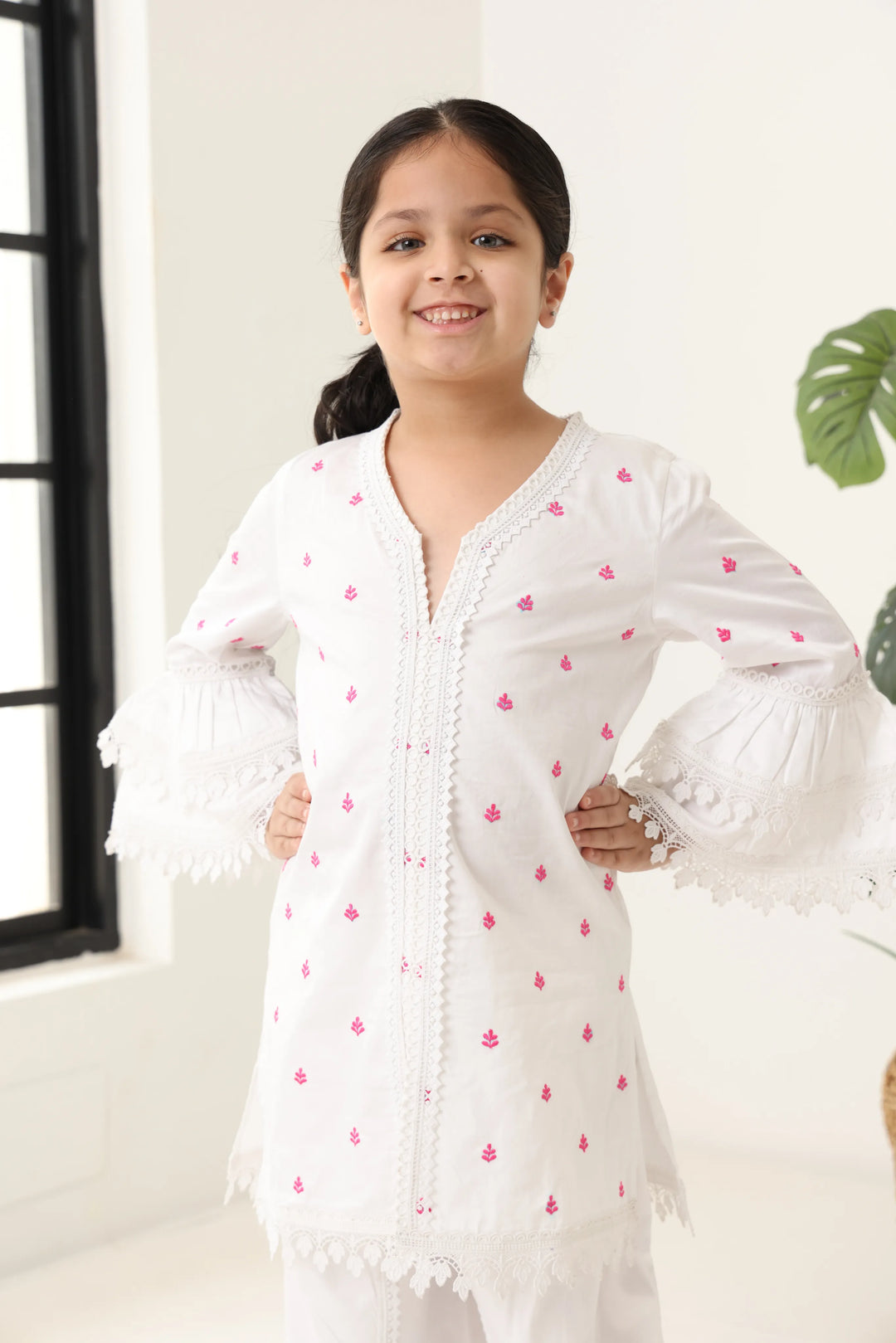 Girls White Long Sleeve Kids Set