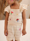 Spunkies Girls White All Over Printed Crew Neck Short Sleeves T-Shirt and Joggers Set