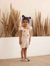 Spunkies Girls White All Over Printed Crew Neck Short Sleeves T-Shirt and Joggers Set