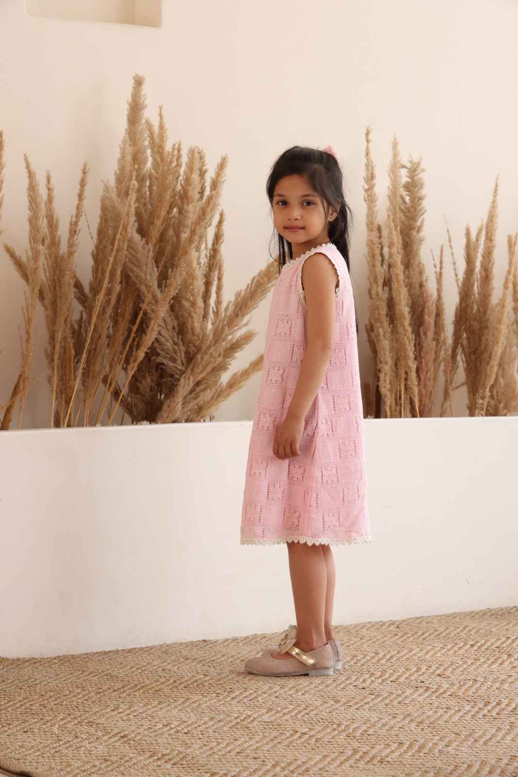 Spunkies Multi Girls Solid Round Neck Short Sleeves Fit & Flare Dress