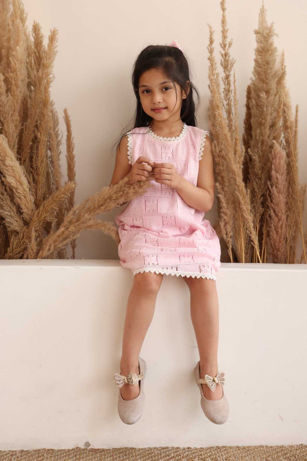 Spunkies Multi Girls Solid Round Neck Short Sleeves Fit & Flare Dress