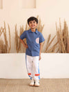 Spunkies Blue Denim Boys Graphic Print Crew Neck Short Sleeves Shirt