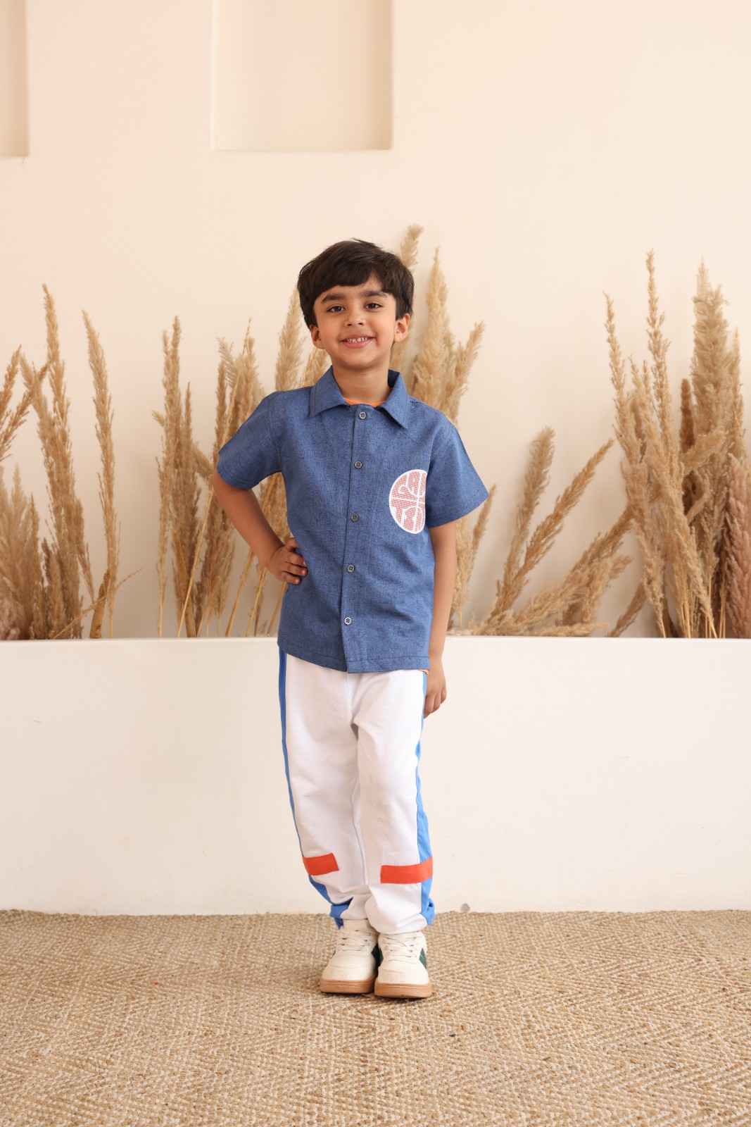 Spunkies Blue Denim Boys Graphic Print Crew Neck Short Sleeves Shirt