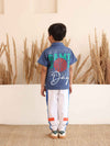 Spunkies Blue Denim Boys Graphic Print Crew Neck Short Sleeves Shirt