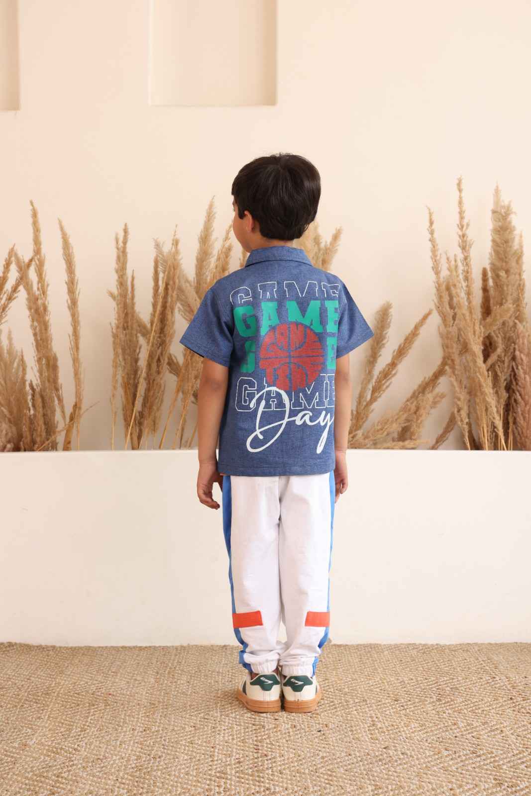Spunkies Blue Denim Boys Graphic Print Crew Neck Short Sleeves Shirt