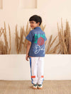 Spunkies Blue Denim Boys Graphic Print Crew Neck Short Sleeves Shirt