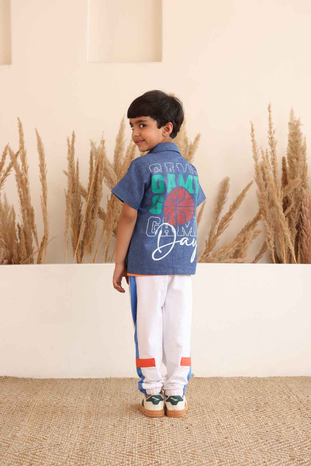 Spunkies Blue Denim Boys Graphic Print Crew Neck Short Sleeves Shirt