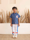 Spunkies Blue Denim Boys Graphic Print Crew Neck Short Sleeves Shirt