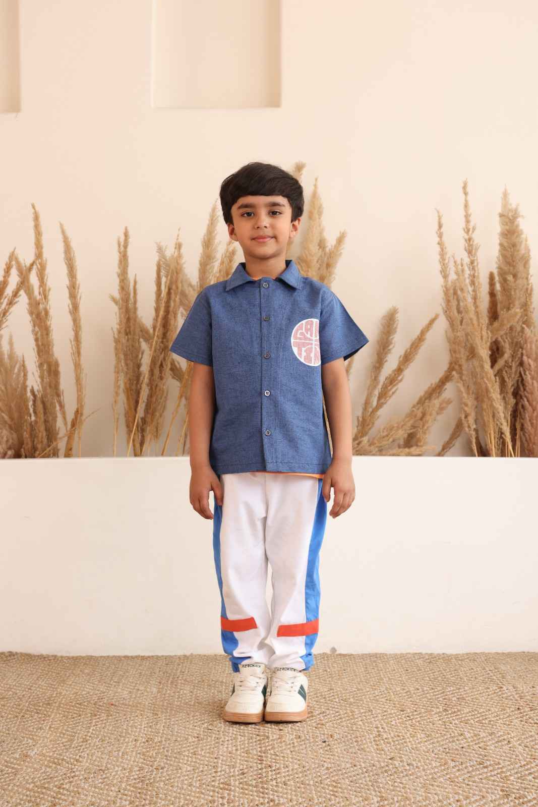 Spunkies Blue Denim Boys Graphic Print Crew Neck Short Sleeves Shirt