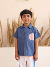 Spunkies Blue Denim Boys Graphic Print Crew Neck Short Sleeves Shirt