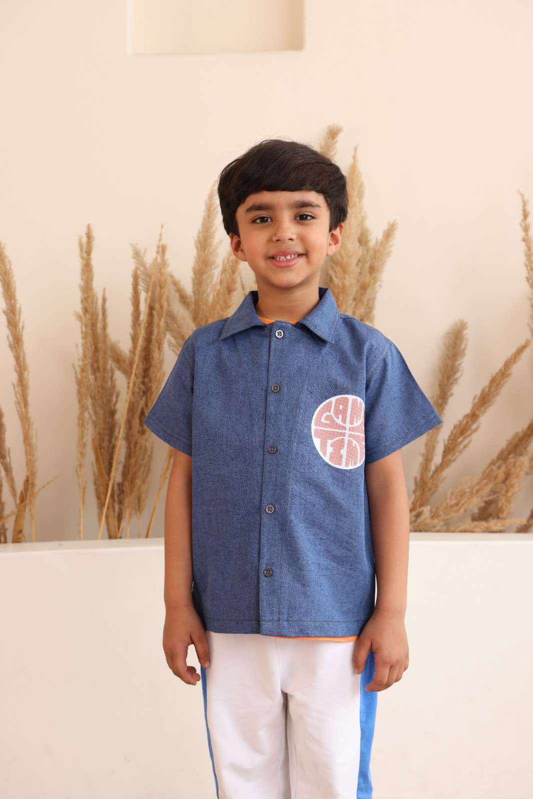 Spunkies Blue Denim Boys Graphic Print Crew Neck Short Sleeves Shirt