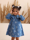 Spunkies Girls Blue Denim Embroidered Dress