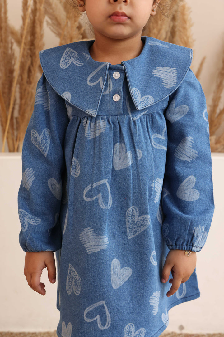 Spunkies Girls Blue Denim Embroidered Dress