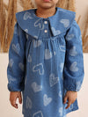 Spunkies Girls Blue Denim Embroidered Dress