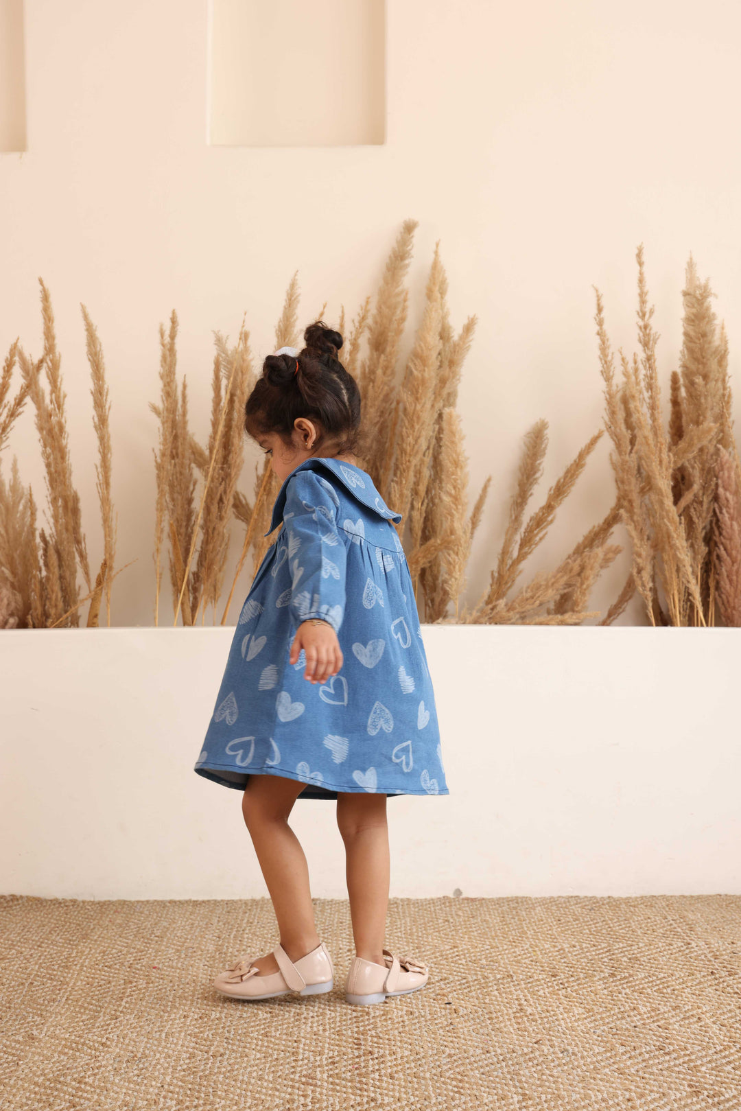 Spunkies Girls Blue Denim Embroidered Dress