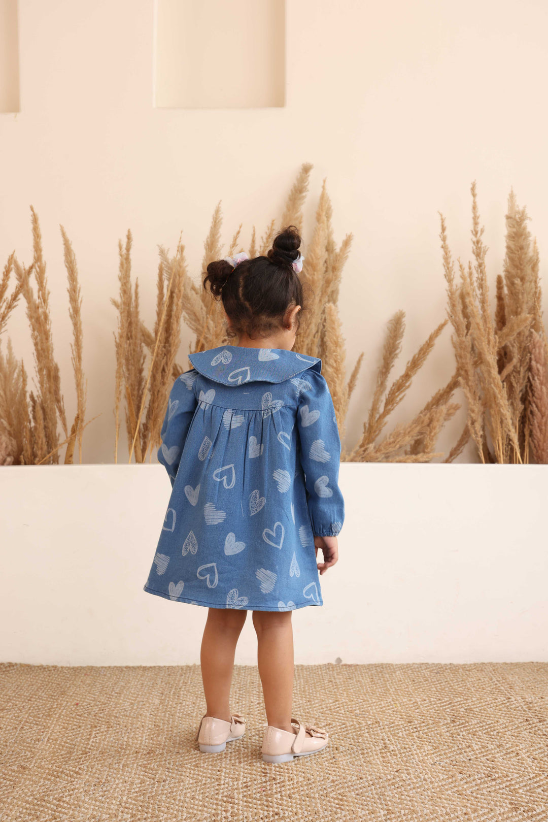 Spunkies Girls Blue Denim Embroidered Dress