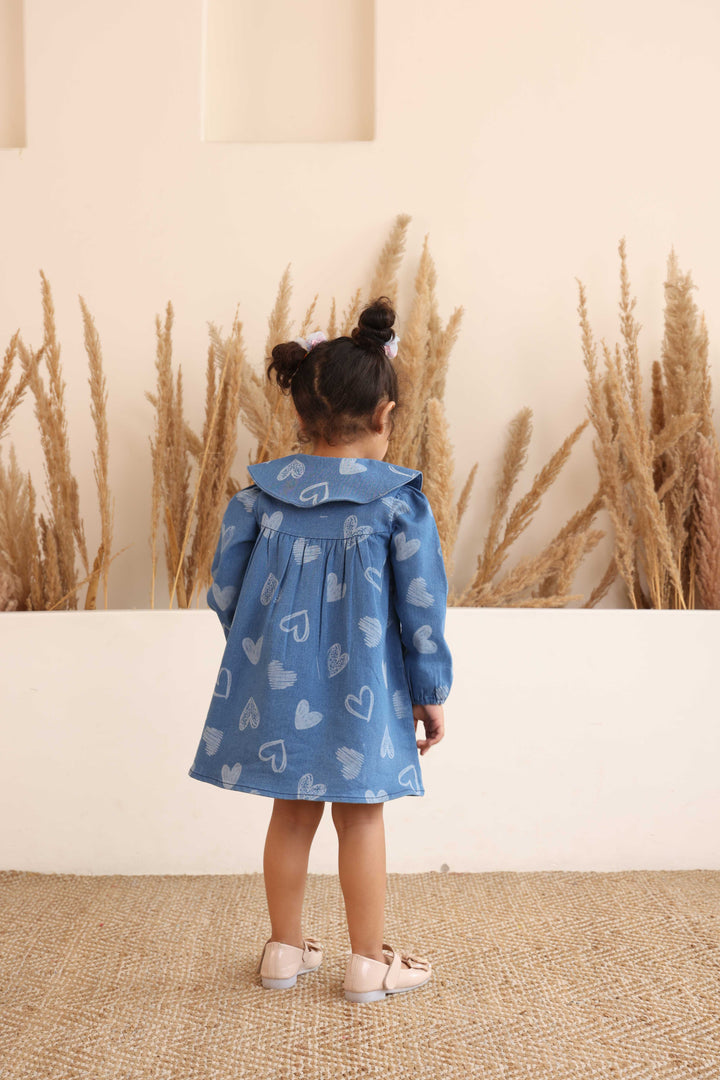 Spunkies Girls Blue Denim Embroidered Dress