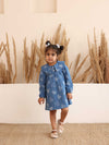 Spunkies Girls Blue Denim Embroidered Dress