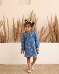 Spunkies Girls Blue Denim Embroidered Dress