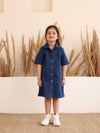 Spunkies Blue Denim Square Neck Short Sleeves Shirt