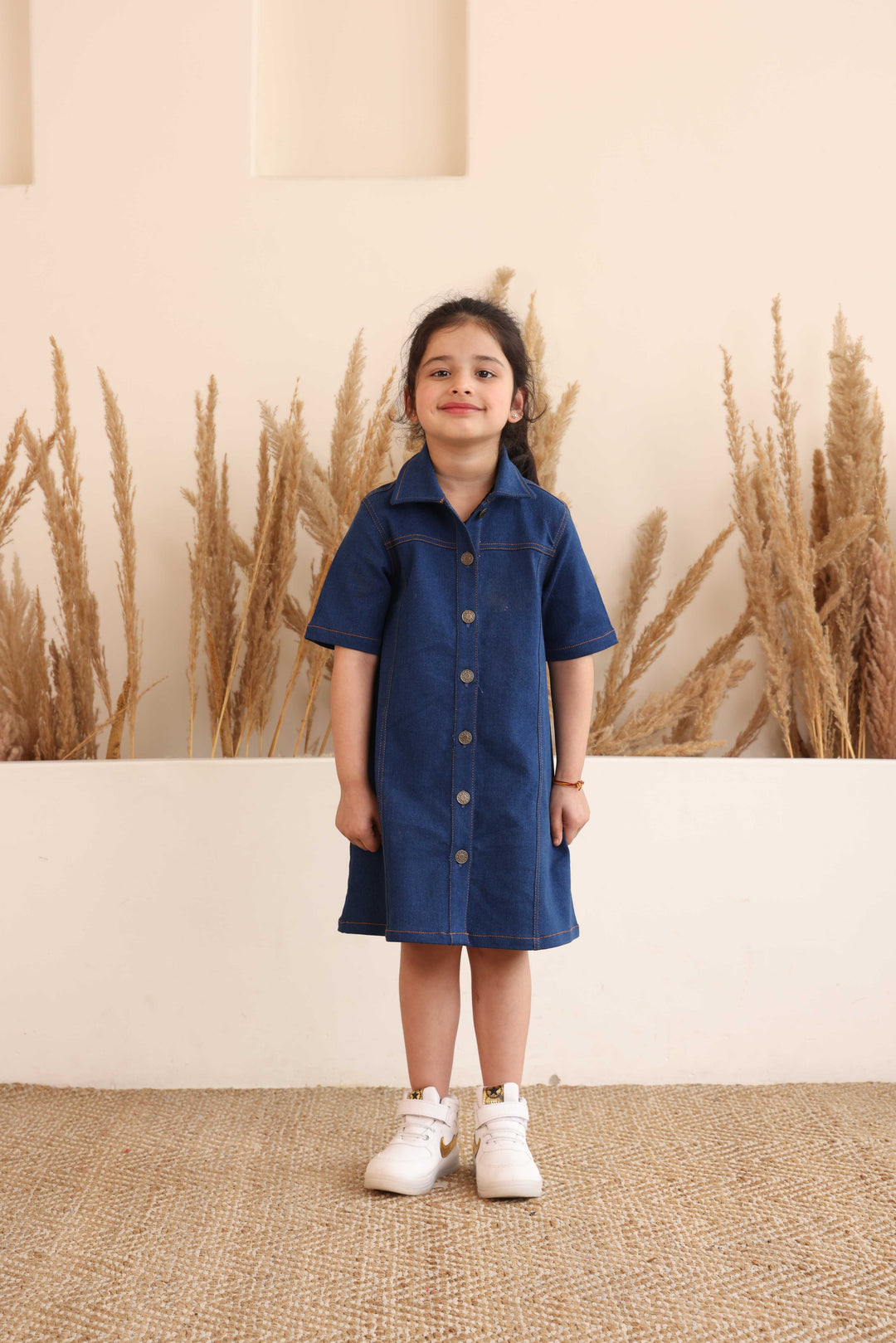 Spunkies Blue Denim Square Neck Short Sleeves Shirt