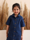 Spunkies Blue Denim Square Neck Short Sleeves Shirt