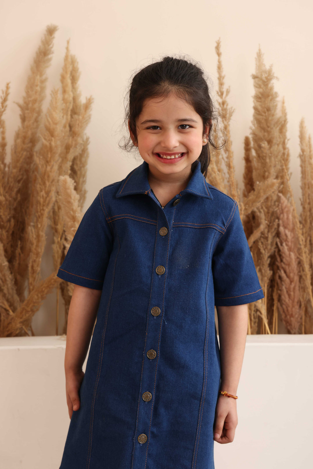 Spunkies Blue Denim Square Neck Short Sleeves Shirt