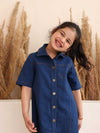 Spunkies Blue Denim Square Neck Short Sleeves Shirt