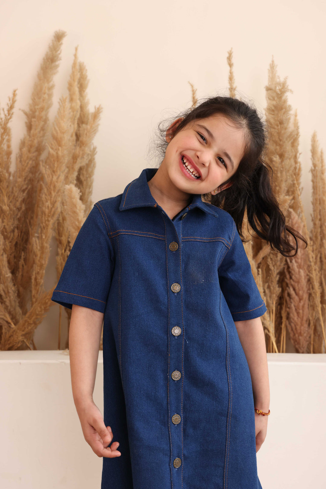 Spunkies Blue Denim Square Neck Short Sleeves Shirt