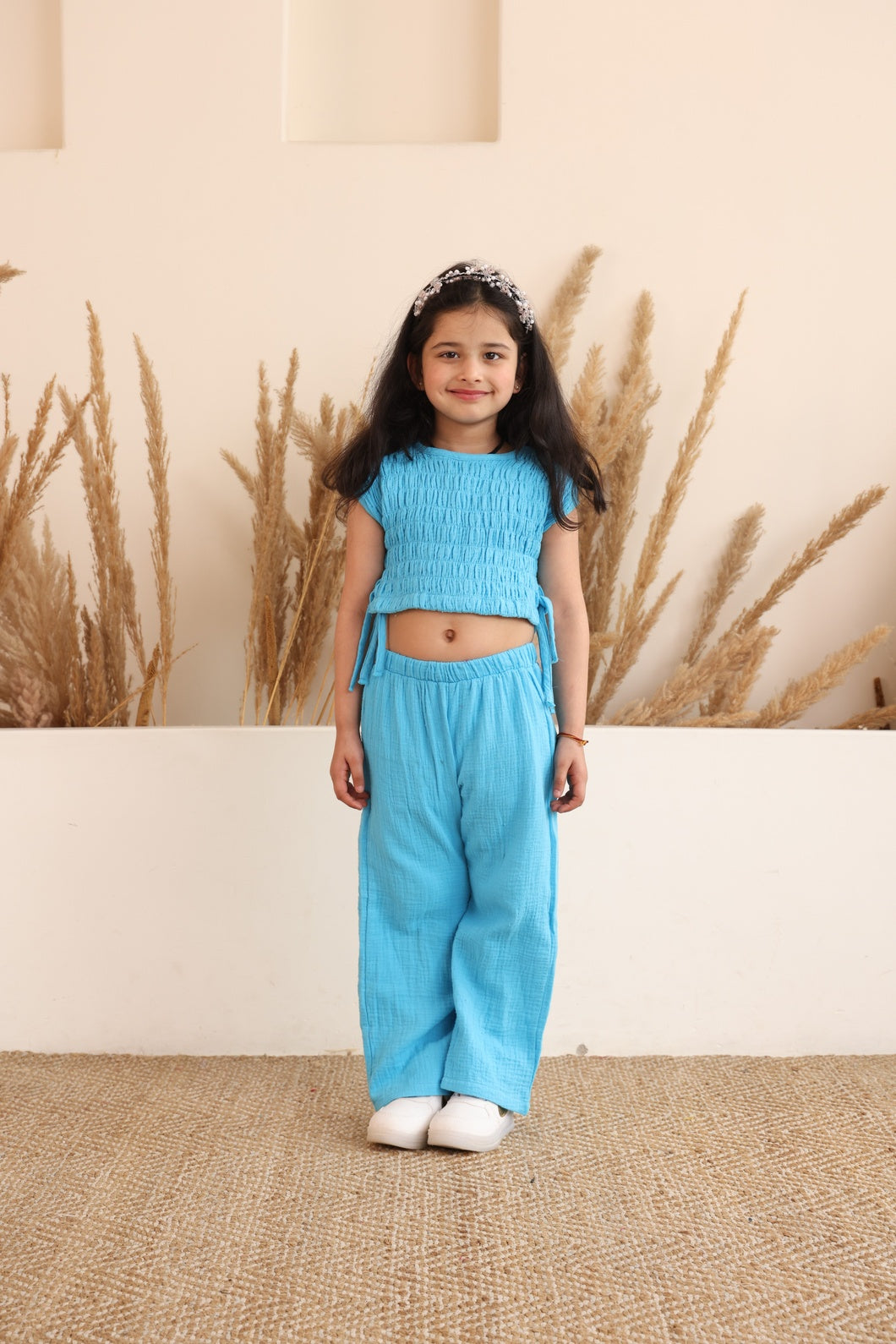 Blue  Gauze Wide Leg Co-ord Set