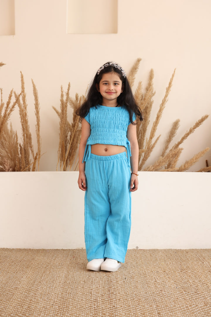 Blue  Gauze Wide Leg Co-ord Set