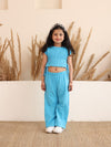 Blue  Cotton Gauze Wide Leg Co-ord Set