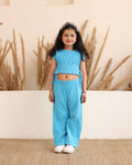 Blue  Cotton Gauze Wide Leg Co-ord Set