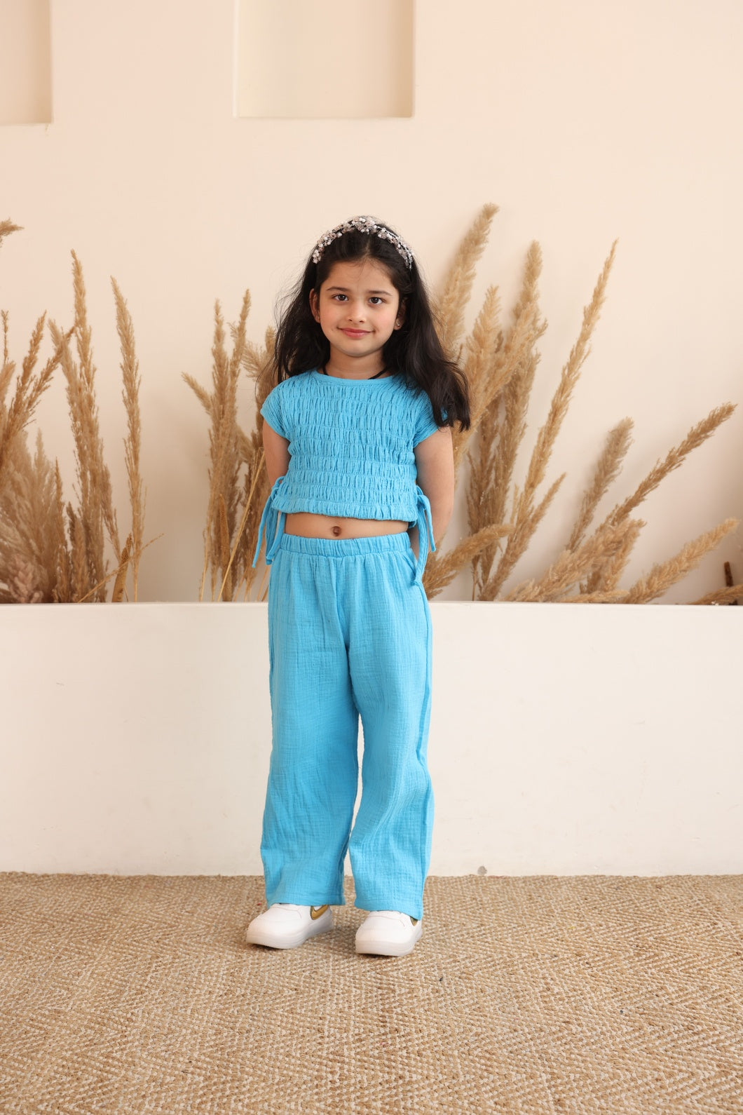 Blue  Gauze Wide Leg Co-ord Set