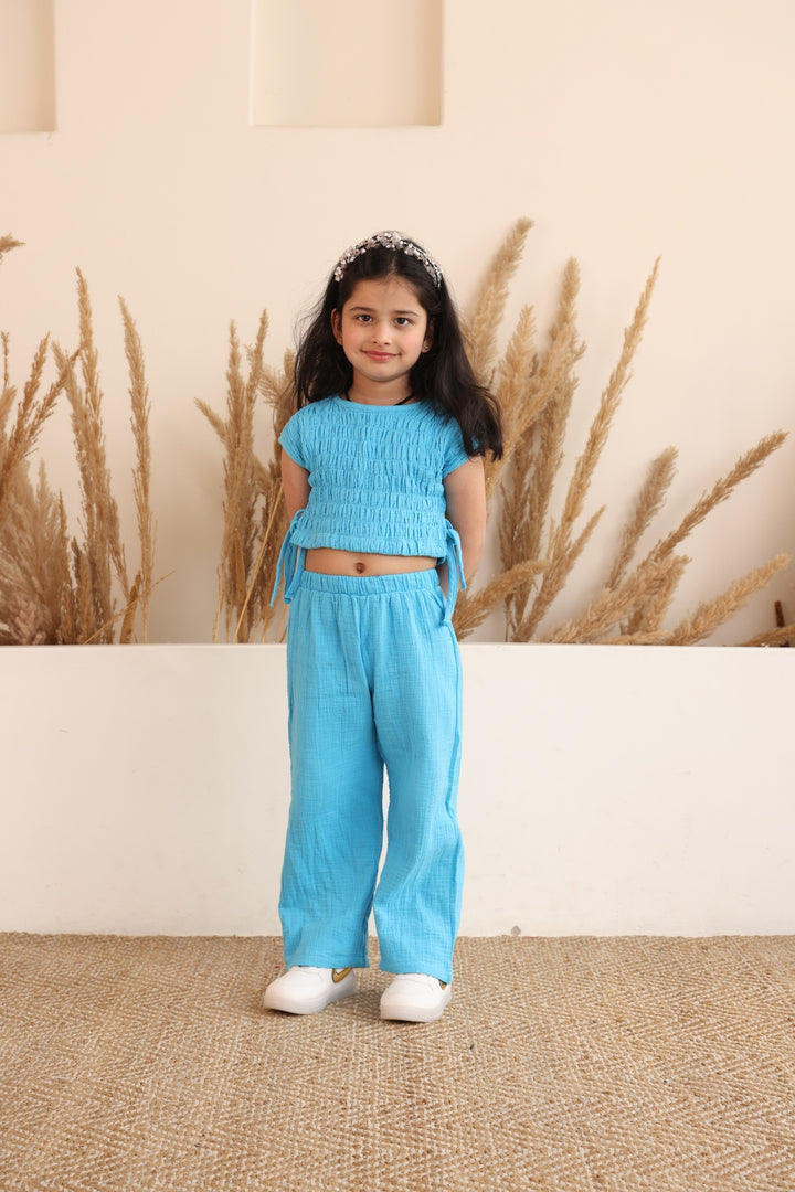 Blue  Gauze Wide Leg Co-ord Set
