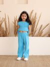 Blue  Cotton Gauze Wide Leg Co-ord Set