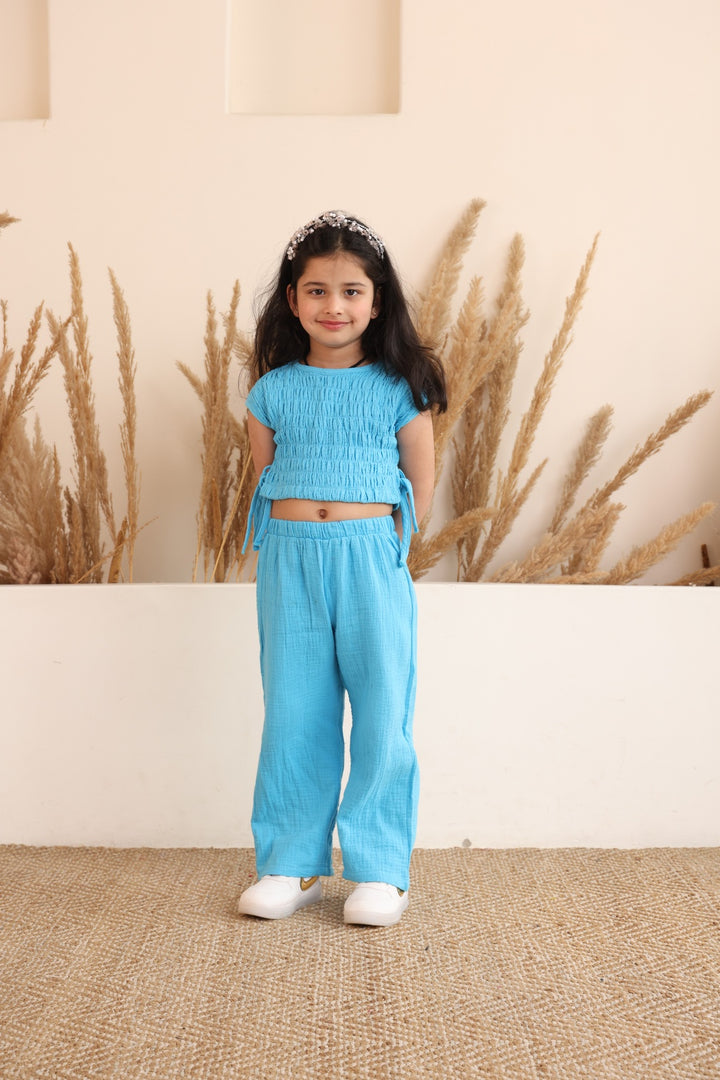 Blue  Gauze Wide Leg Co-ord Set