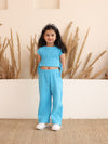 Blue  Cotton Gauze Wide Leg Co-ord Set
