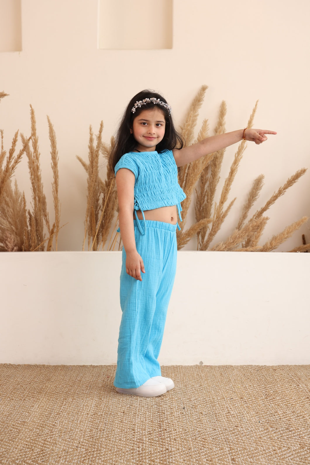 Blue  Gauze Wide Leg Co-ord Set