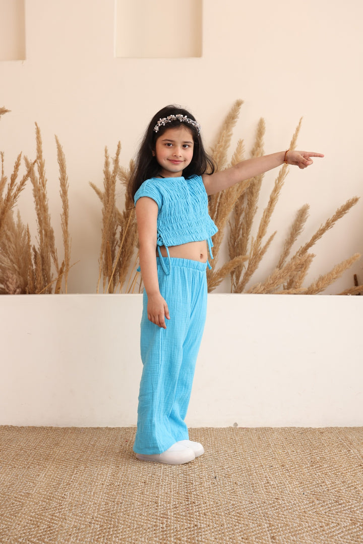 Blue  Gauze Wide Leg Co-ord Set