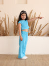 Blue  Cotton Gauze Wide Leg Co-ord Set