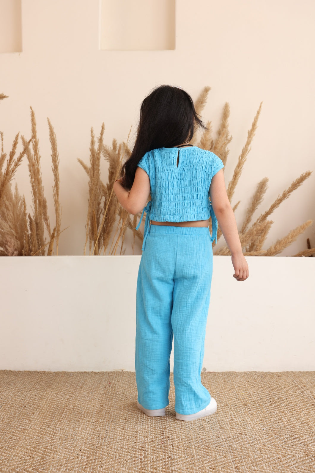 Blue  Gauze Wide Leg Co-ord Set