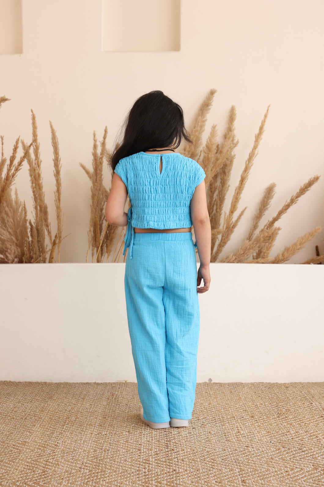 Blue  Gauze Wide Leg Co-ord Set