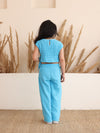 Blue  Cotton Gauze Wide Leg Co-ord Set
